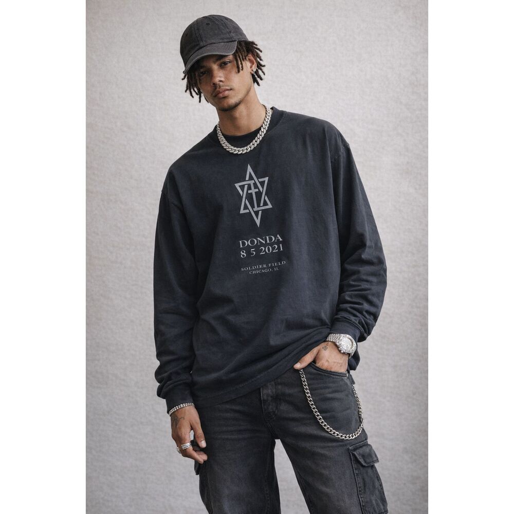 Donda Kanye West Black Sweatshirt Band Tour Long Sleeve Tee Top Mens Size Medium